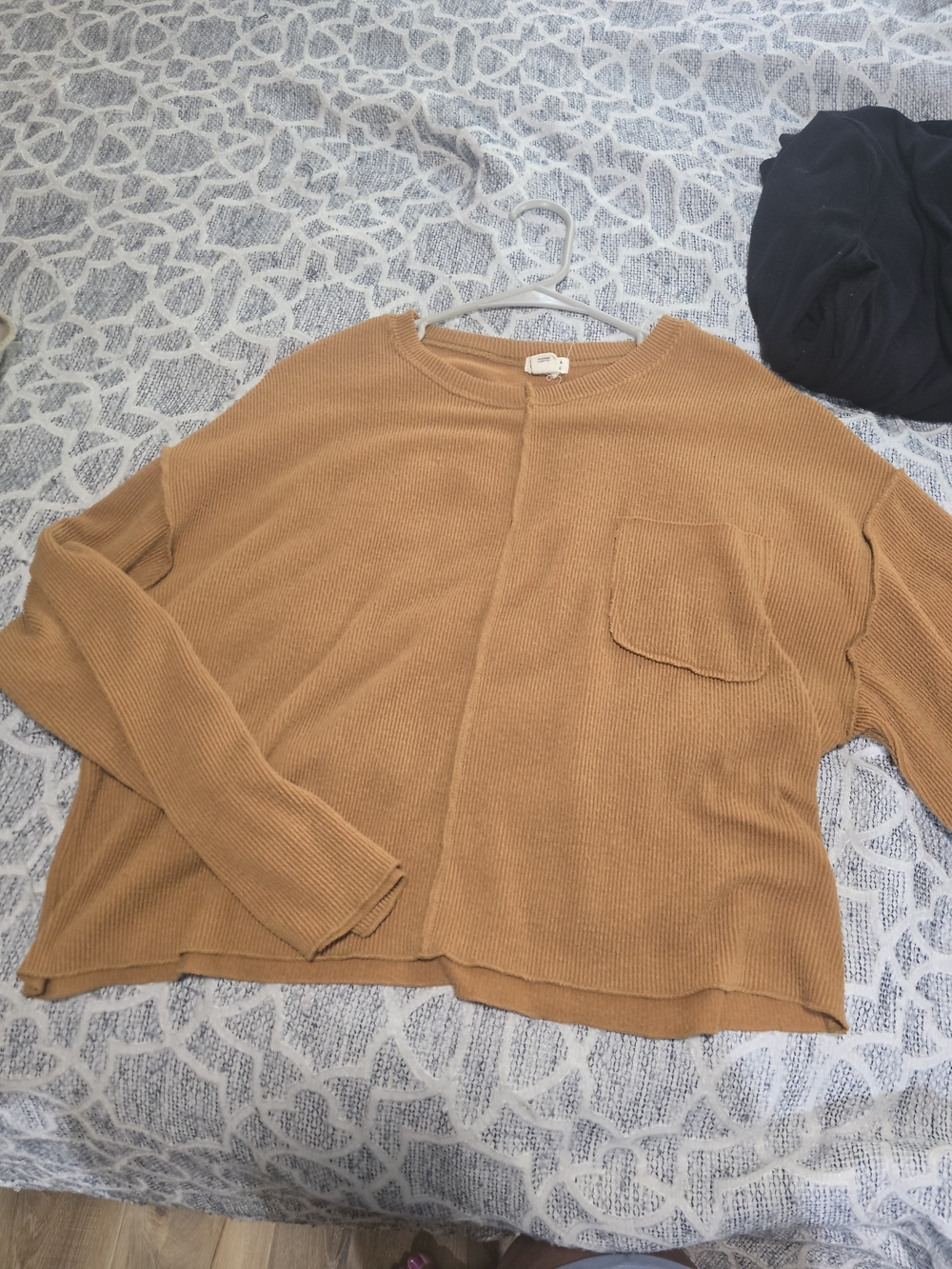 Buckle Ribbed Camel Crop with Front Pocket